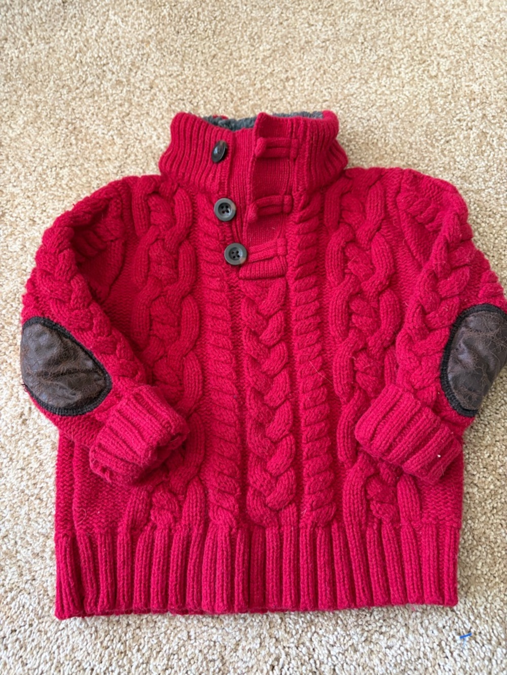 GAP Toddler Red Knit Sweater with Gray Sherpa Collar